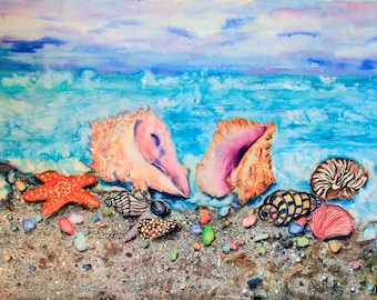 Conchas de playa en acuarela