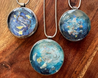 Colgantes grandes de cristal azul