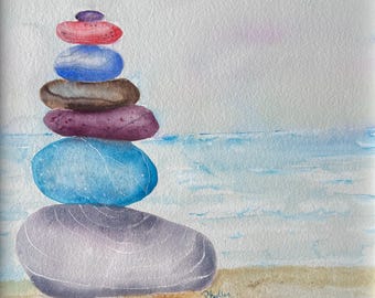 Acuarela de rocas de playa