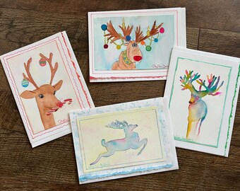 Reindeer Christmas Watercolor Cards