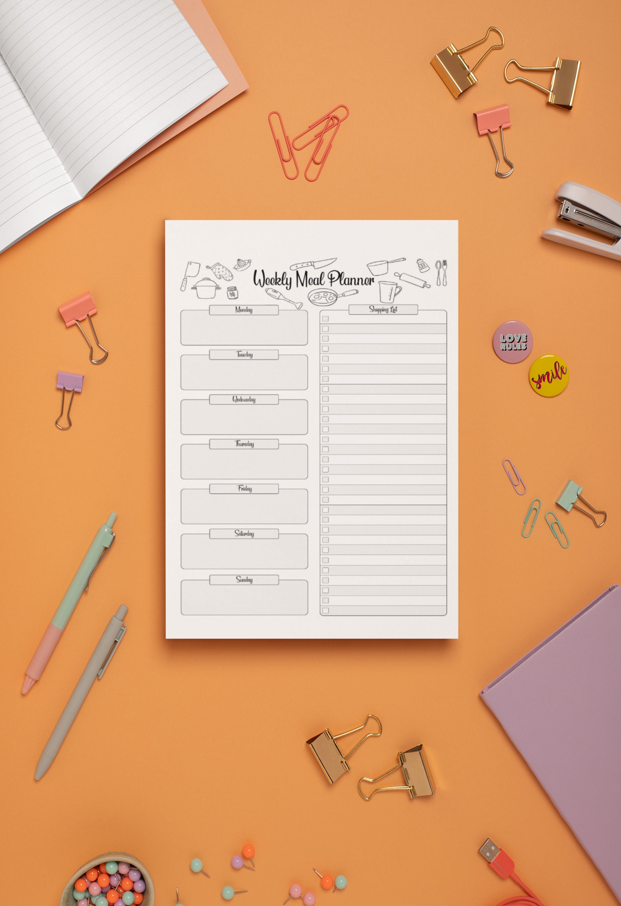 Editable Weekly Meal Planner Printable: Grocery List (PDF) - Etsy