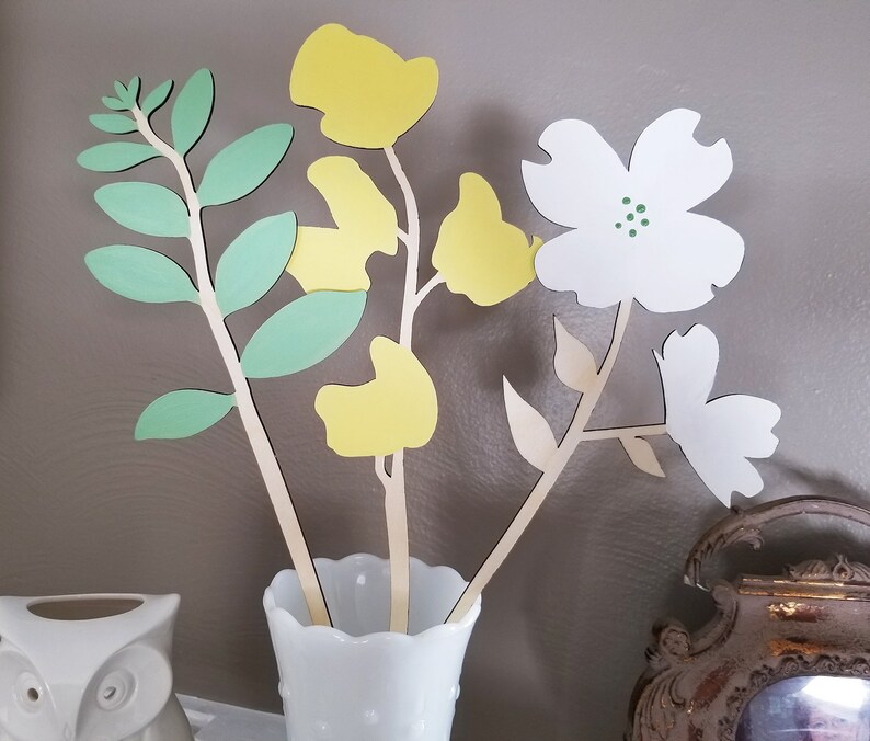 Wooden Flowers / Wood Flower / Wood Flower Stems / Large Wood Etsy