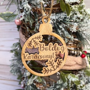 Hungarian Wood Ornament for Christmas , Xmas , Boldog Karacsonyt