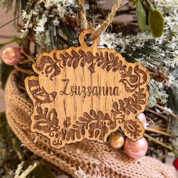 Hungarian Wood Ornament for Christmas , Xmas , Boldog Karacsonyt ,Magyar nepmesek - hungarian folk tale , kalocsai