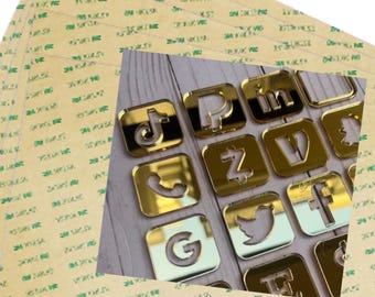 3M Gold MIRROR Blank Social Media Icon Logo for Sign , Spa , Scan Me , Payment , QR Code , Insta , Facebook , Cash App , Paypal ,