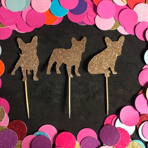 S002 Glitter French Bulldog Cupcake Topper for Party and Birthday Dog