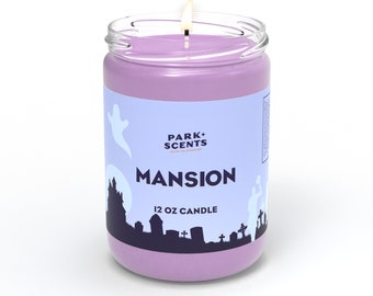 Park Scents Mansion Candle - Inspired by the haunted mansion at Disney theme parks - Handmade in the USA - vegan and cruelty free.