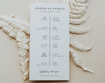 Minimalist Wedding Order of Events, Modern Wedding Timeline - Editable Canva Template