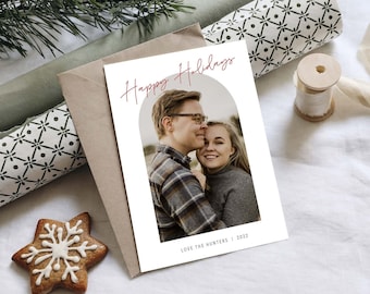 Happy Holidays Arch Christmas Card, Arch Photo Holiday Card -  Editable Canva Template