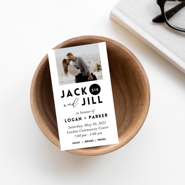 Modern, Simple Jack and Jill Tickets - Buck and Doe, Stag and Doe Printable Tickets - Editable Canva Template