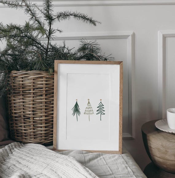 Christmas Trees Holiday Printable Art, Modern Christmas Sign - Instant Digital Download