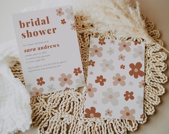 Floral Daisy Bridal Shower Invitation - Flower Shower Invitation - Editable Canva Template