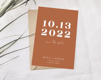Terrakotta Save the Date - Moderne Minimal Save the Date - Bearbeitbare Canva Vorlage