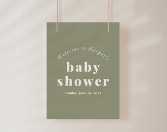 Baby Shower Welcome Sign, Sage Green Welcome Sign - Editable Canva Template