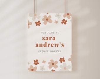 Gänseblümchen Willkommensschild, Floral Bridal Shower Willkommensschild - Bearbeitbare Canva Vorlage