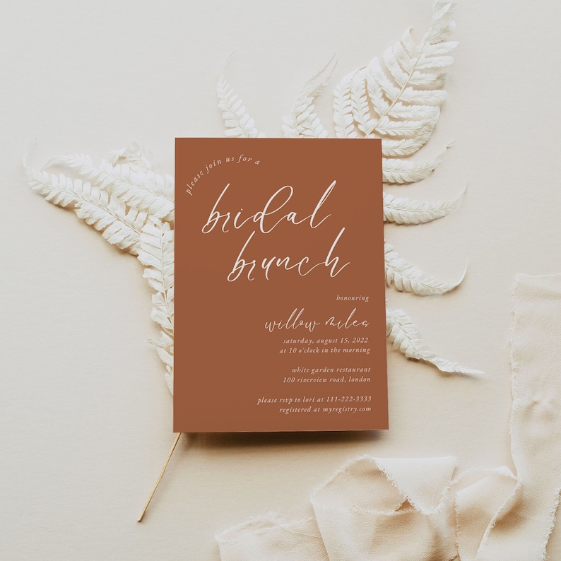 Bridal Brunch Invitation Boho Rust Bridal Shower Editable Canva Template image 2