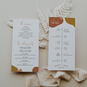 Boho Abstract Wedding Program, Modern Wedding Timeline - Editable Canva Template