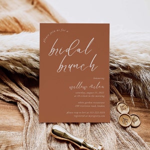 Bridal Brunch Invitation Boho Rust Bridal Shower Editable Canva Template image 1