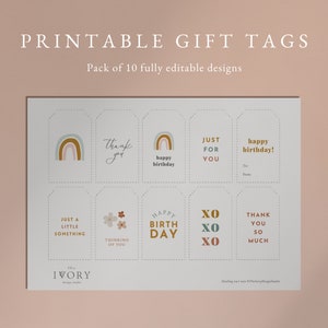 Gift Tags, Printable Boho Birthday Tags, Thank You Tags, Variety Pack of 10 Editable Canva Template image 3