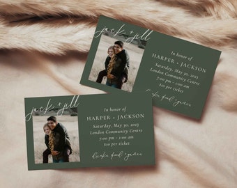 Jack and Jill Tickets - Forest Green Stag and Doe Landscape Tickets - Printable, Editable Canva Template