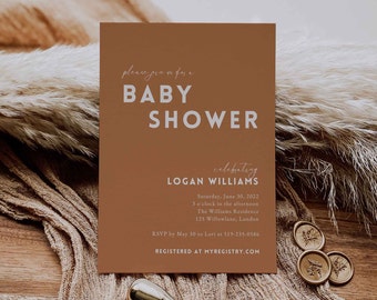 Minimal Warm Baby Shower Invitation - Boho Shower Invite - Editable Canva Template