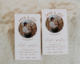 Jack and Jill Tickets - Minimal Warm Stag and Doe Tickets - Editable Canva Template