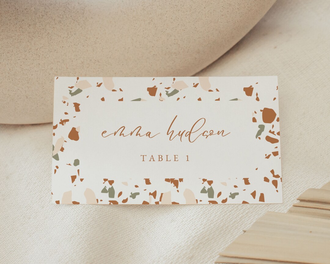 Boho Terrazzo Wedding Place Card, Printable Boho Wedding Place Cards, Wedding Name Cards - Editable Canva Template - Etsy