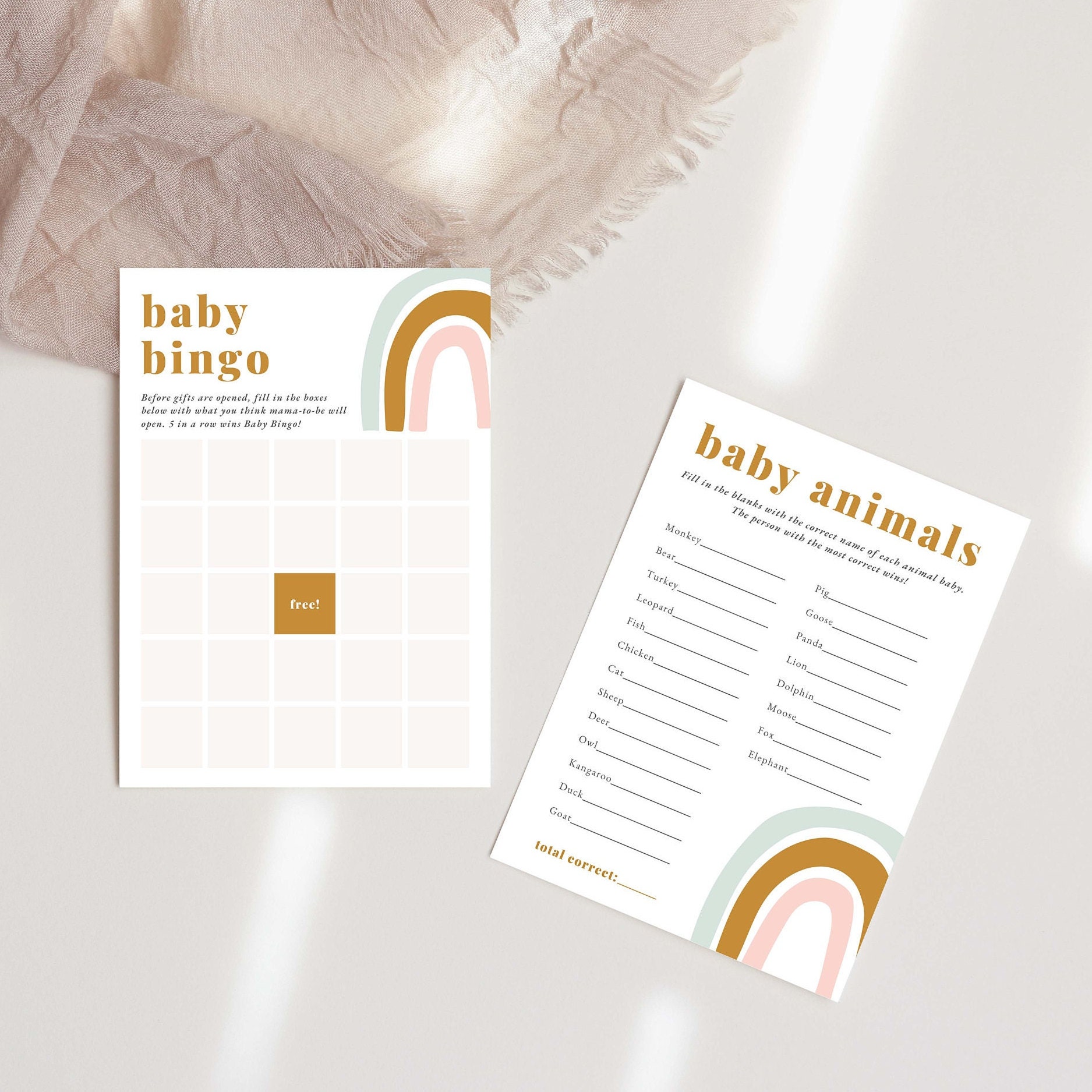 Baby Shower Games, Set of 4 Boho Rainbow Printable Shower Games ...