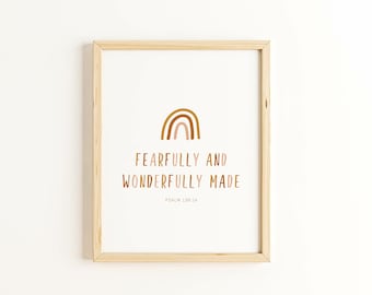 Fürchterlich und wunderbar gemacht, Schrift Kinderzimmer Kunst, Wanddekoration, Druck, Psalm 139:14 - Digital Art Print - Instant Download