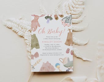 Baby-Duscheinladung, Aquarell-Babykleidung-Babyparty-Einladung - Bearbeitbare Canva-Vorlage