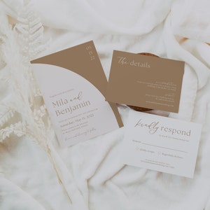 Boho Arch Wedding Invitation Suite - Modern Half Arch Sand Invitation - Editable Canva Template