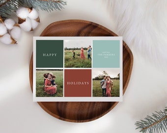 Photo grid Christmas Card, Holiday Photo Card, Happy Holidays -  Editable Canva Template