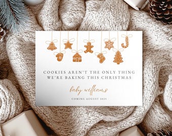 Christmas Pregnancy Announcement Card, Christmas Cookies Card -  Editable Canva Template