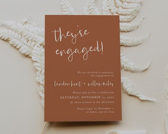 Rost Verlobungsfeier-Einladung, Boho Party-Einladung - Druckbare Einladung, bearbeitbare Canva-Vorlage