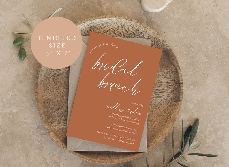Bridal Brunch Invitation Boho Rust Bridal Shower Editable Canva Template image 5