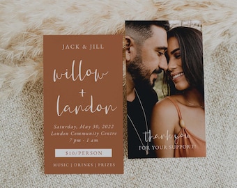 Rust Jack and Jill Tickets - Boho Buck and Doe Tickets - Printable, Editable Canva Template