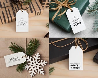 Weihnachts Geschenkanhänger, moderne schwarz bedruckbare Feiertagsanhänger - Set von 10 - digitaler Download