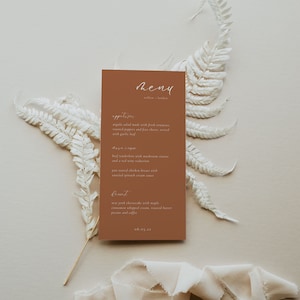 Rust Wedding Dinner Menu, Boho Wedding Menu - Editable Canva Template