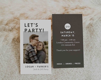 Moderne mutige Jack und Jill Tickets, Hirsch und Doe druckbare Tickets - bearbeitbare Canva Vorlage