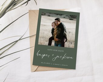 Forest Green Save the Date - Modern Photo Save the Date - Editable Canva Template