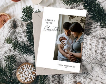 Merry Little Christmas Holiday Card, Christmas Photo Card -  Editable Canva Template