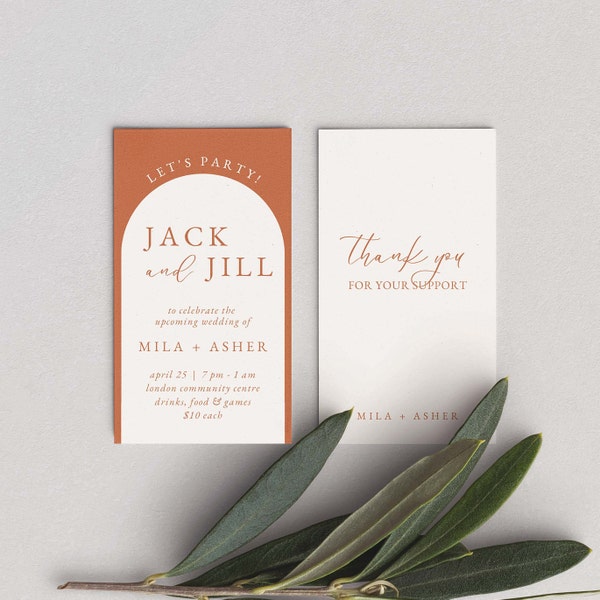 Terracotta Arch Jack and Jill Tickets - Buck and Doe, Stag and Doe Printable Tickets - Editable Canva Template