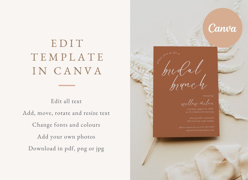 Bridal Brunch Invitation Boho Rust Bridal Shower Editable Canva Template image 3