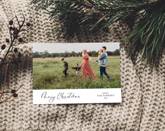 Modern Holiday Card, Christmas Photo Greeting Card -  Editable Canva Template