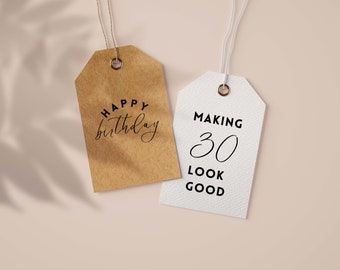 Geburtstag Geschenkanhänger, druckbare moderne Minimal Tags - Packung mit 10 - Bearbeitbare Canva Vorlage