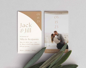 Jack and Jill Tickets - Arch Sand Stag and Doe Tickets - Editable Canva Template