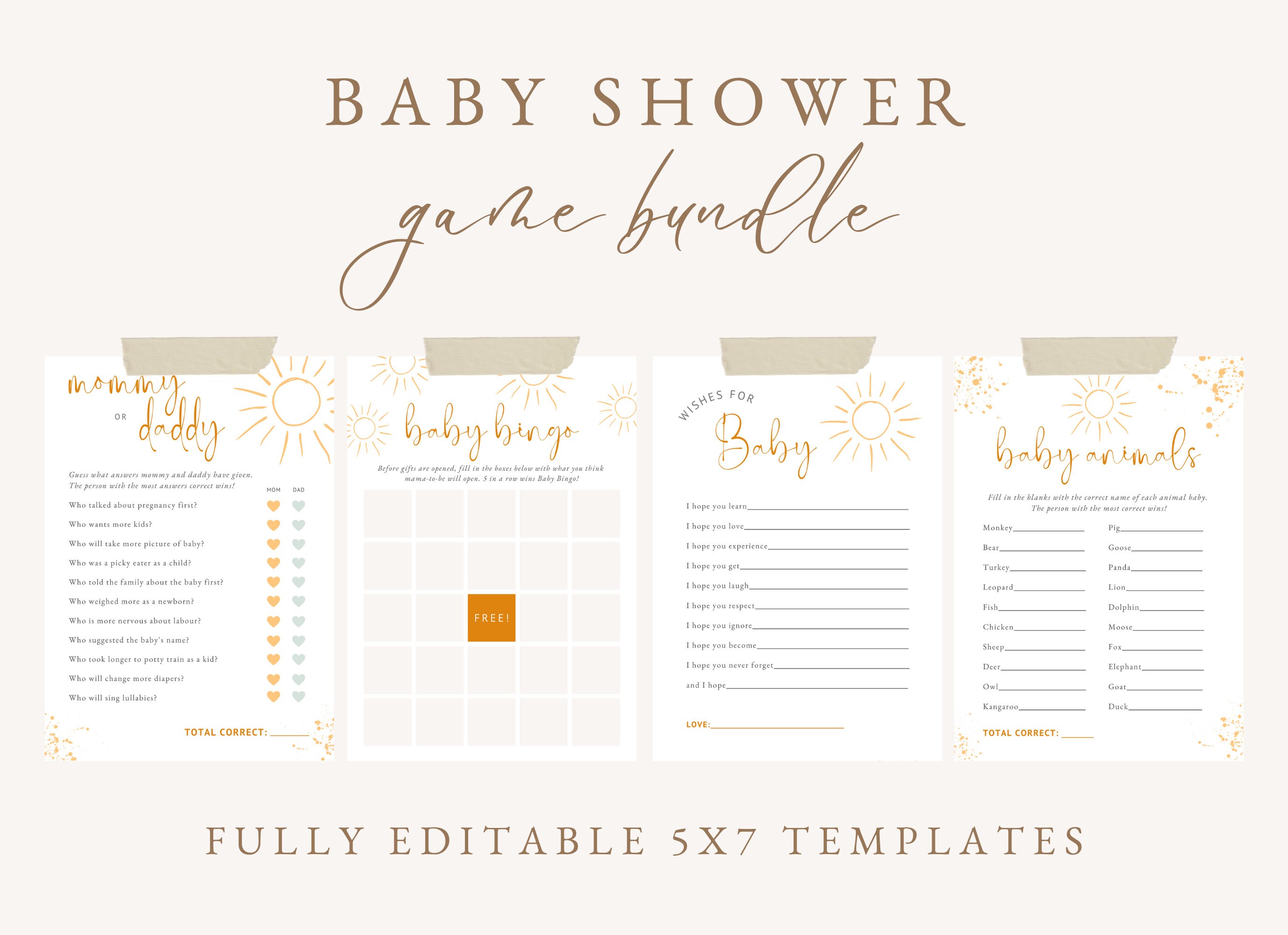 Sunshine Baby Shower Games, Set of 4 - Sunshine Printable Shower Games ...