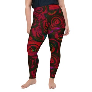 Women’s Designer Rose Leggings - Printed Workout Leggings - Fitness Running Leggings - Custom High Waist Leggings