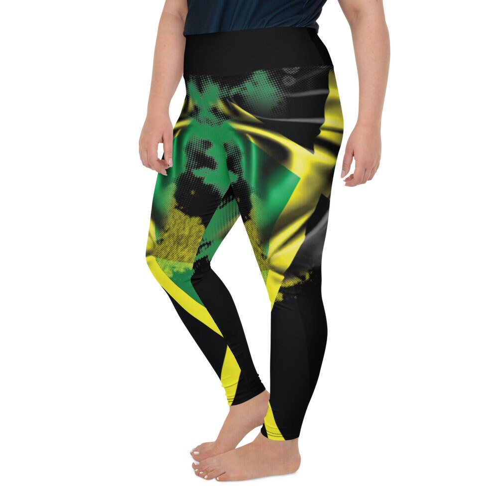 Jamaica Flag Allover Print Plus Size Leggings Queen of Caribbean Leggings Jamaica National Flag