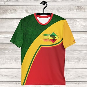 Bandera de Etiopía camiseta de los hombres / Etiopía Todo sobre impresión Camiseta de Jersey / Bandera del país Moda manga corta / African Pride Camiseta Todos los tamaños